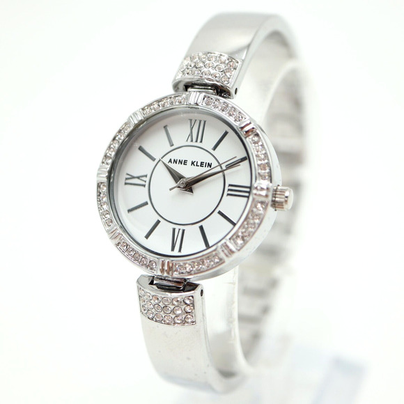Anne Klein Silver Tone Watch 28mm Round Jewel Bezel Stainless Steel New Battery - Picture 1 of 15